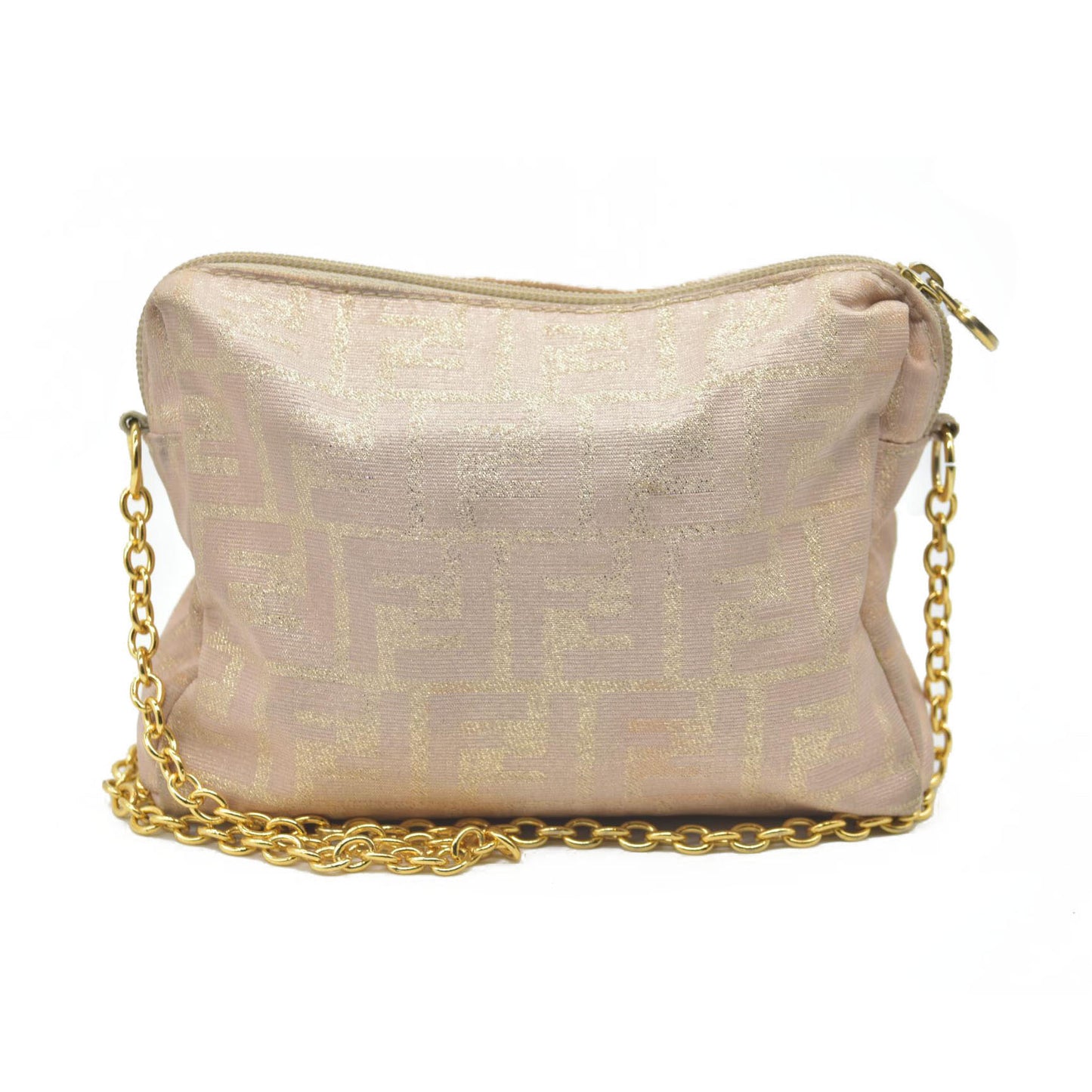 $1075 FENDI Chain Zucca Canvas Shoulder Bag Beige