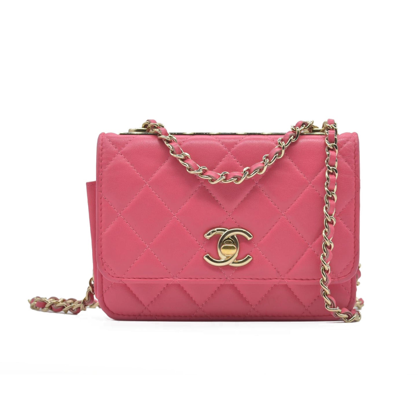 Chanel Lambskin Quilted Mini Trendy CC Wallet On Chain WOC Pink