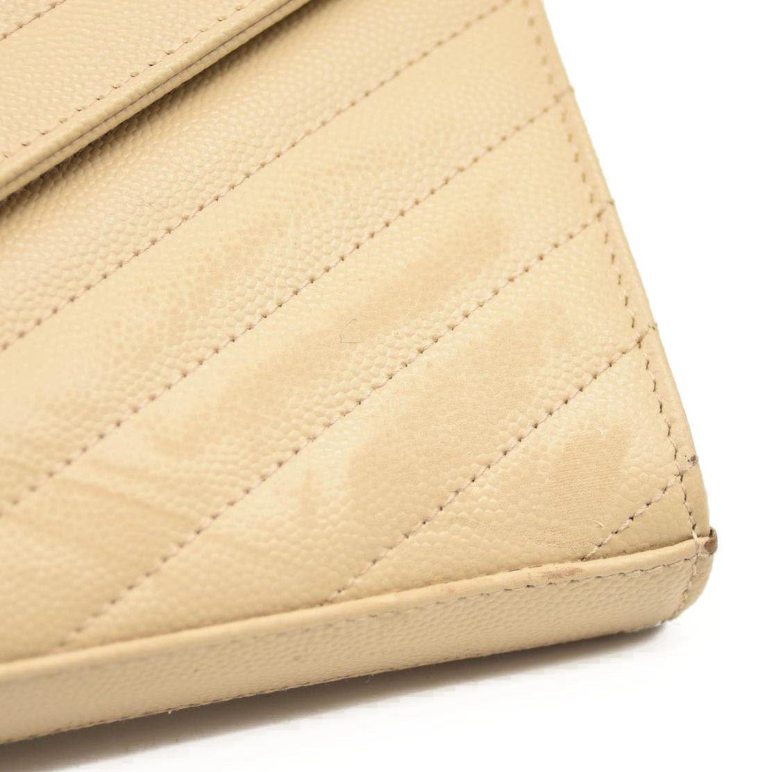 SAINT LAURENT Grain De Poudre Matelasse Chevron Monogram Envelope Chain Wallet Nude Powder