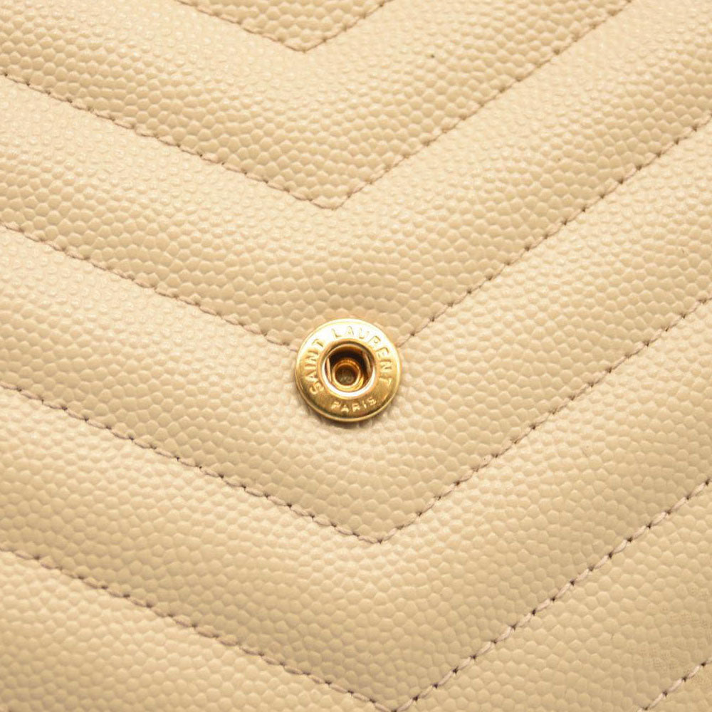 SAINT LAURENT Grain De Poudre Matelasse Chevron Monogram Envelope Chain Wallet Nude Powder