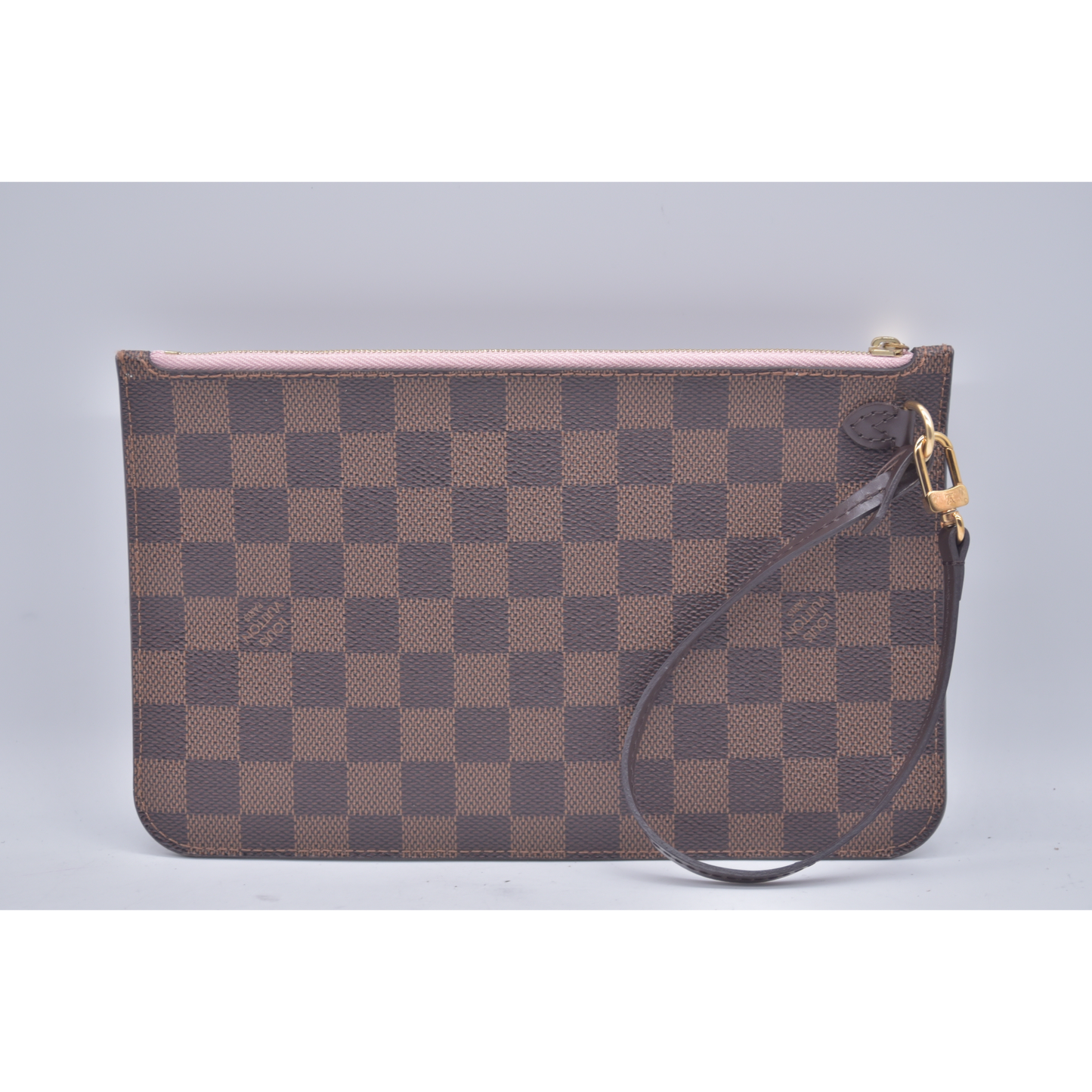 $2240 Louis Vuitton Damier Ebene Neo Neverfull MM Rose Ballerine with Pouch