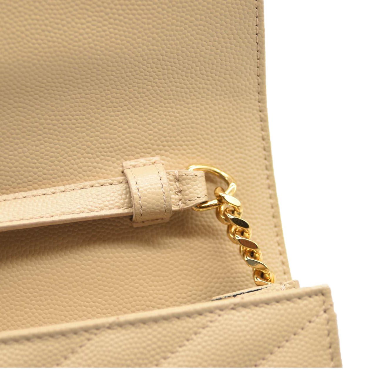 SAINT LAURENT Grain De Poudre Matelasse Chevron Monogram Envelope Chain Wallet Nude Powder