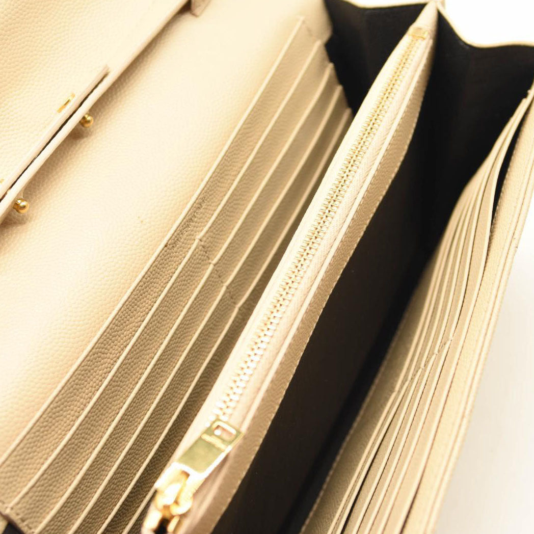 SAINT LAURENT Grain De Poudre Matelasse Chevron Monogram Envelope Chain Wallet Nude Powder