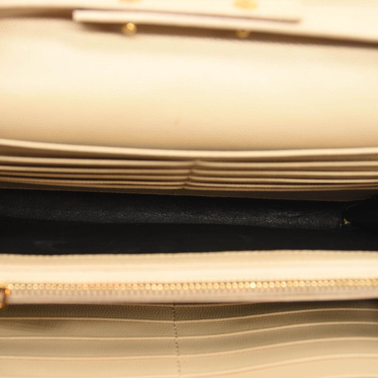 SAINT LAURENT Grain De Poudre Matelasse Chevron Monogram Envelope Chain Wallet Nude Powder