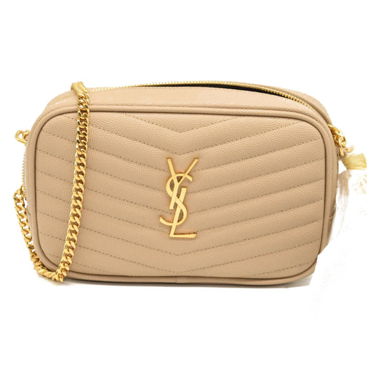 SAINT LAURENT Grain De Poudre Matelasse Monogram Mini Lou Camera Bag New Powder