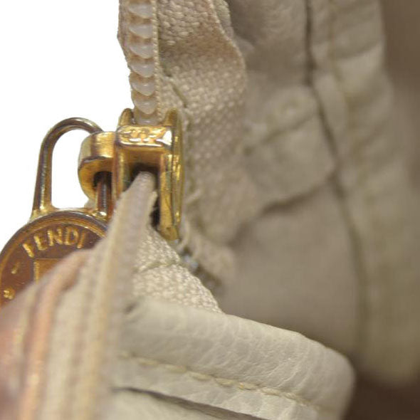 $1075 FENDI Chain Zucca Canvas Shoulder Bag Beige