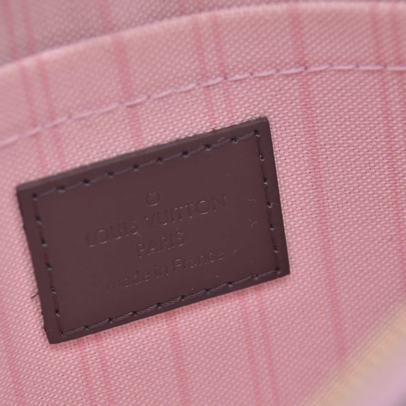 $2240 Louis Vuitton Damier Ebene Neo Neverfull MM Rose Ballerine with Pouch