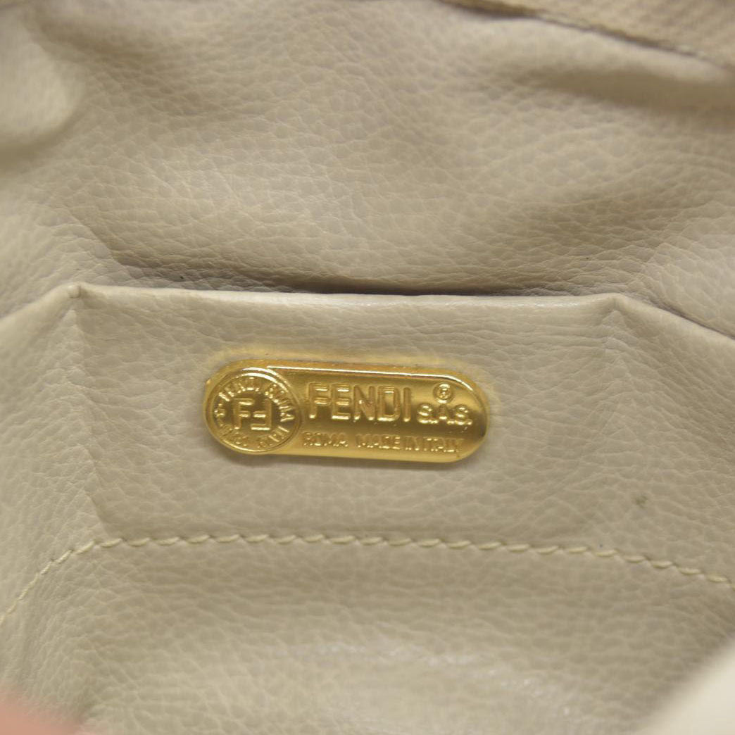 $1075 FENDI Chain Zucca Canvas Shoulder Bag Beige