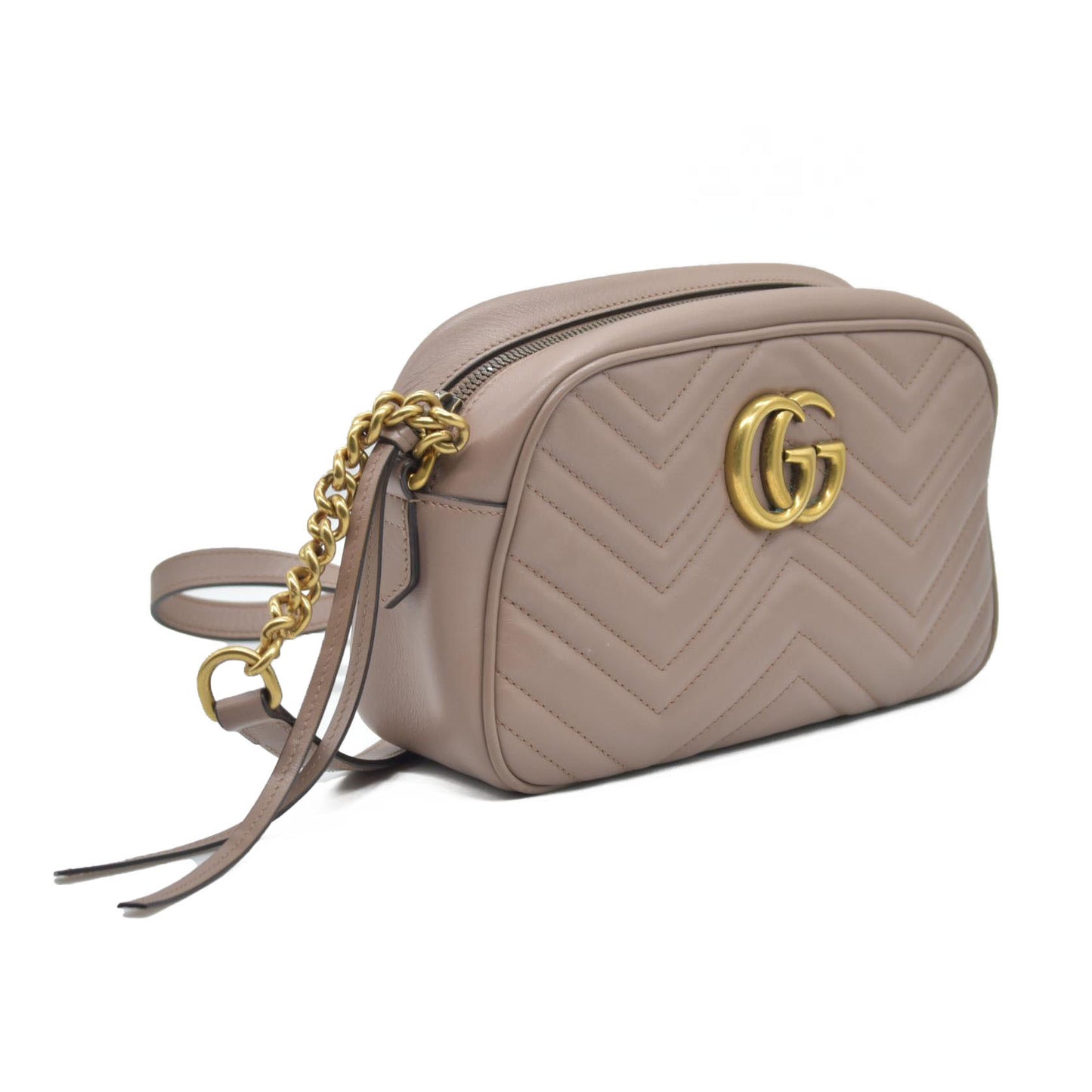 $1950 Gucci Calfskin Matelasse Small GG Marmont Chain Shoulder Bag Porcelain Rose