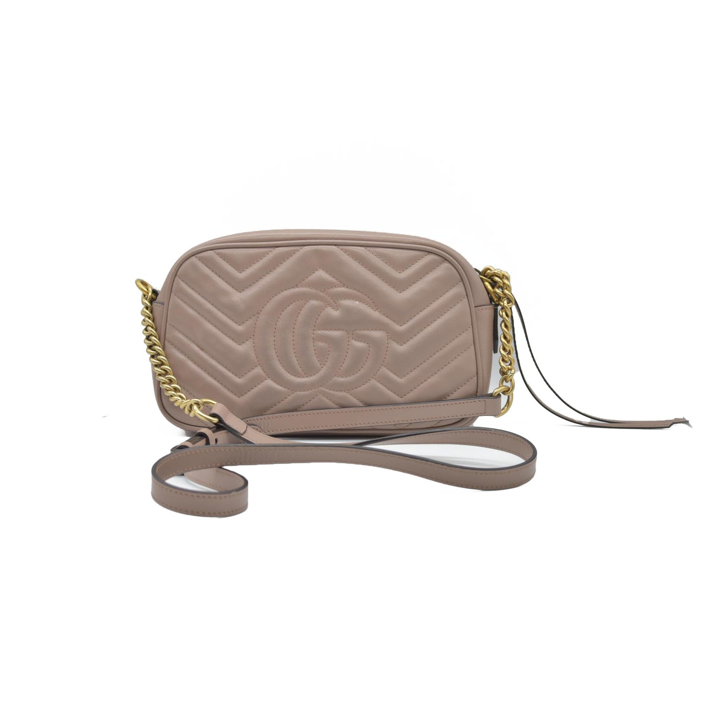 $1950 Gucci Calfskin Matelasse Small GG Marmont Chain Shoulder Bag Porcelain Rose