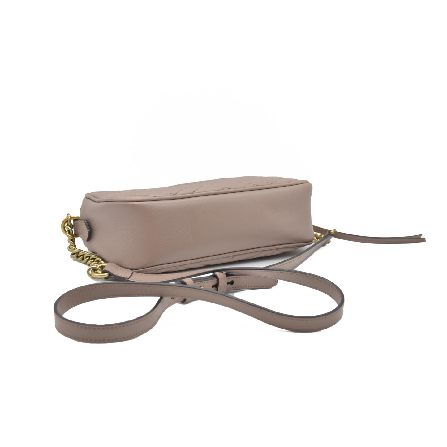 $1950 Gucci Calfskin Matelasse Small GG Marmont Chain Shoulder Bag Porcelain Rose