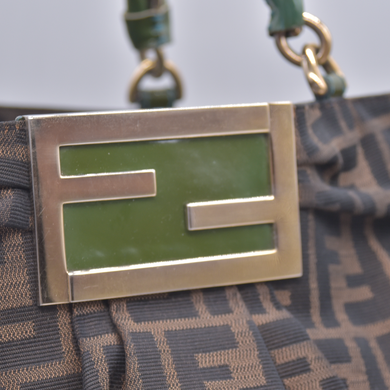 $1435 Fendi Zucca Patent Mia Tote Tobacco CONSIGNMENT