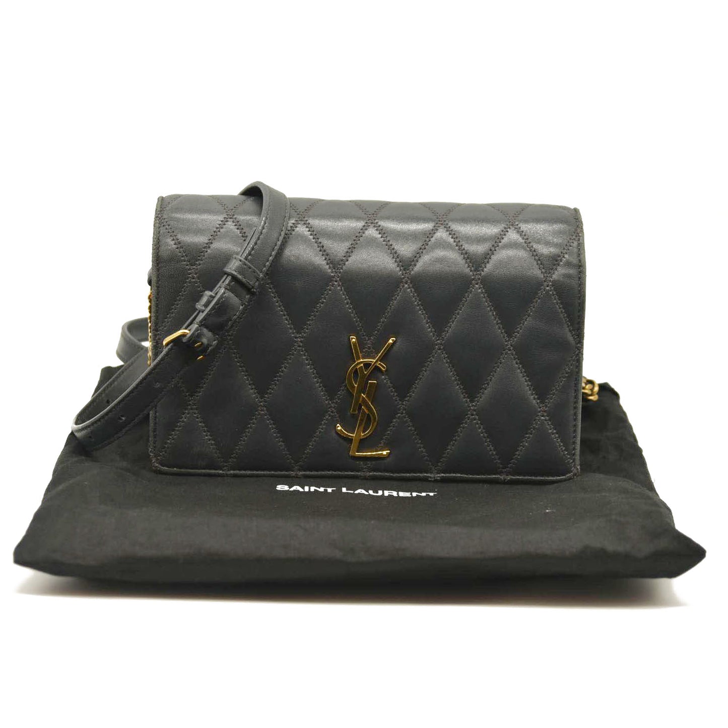 Saint Laurent  Lambskin Diamond Quilted Monogram Angie Chain Bag Smog Grey