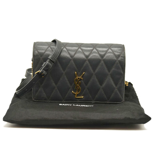 Saint Laurent  Lambskin Diamond Quilted Monogram Angie Chain Bag Smog Grey