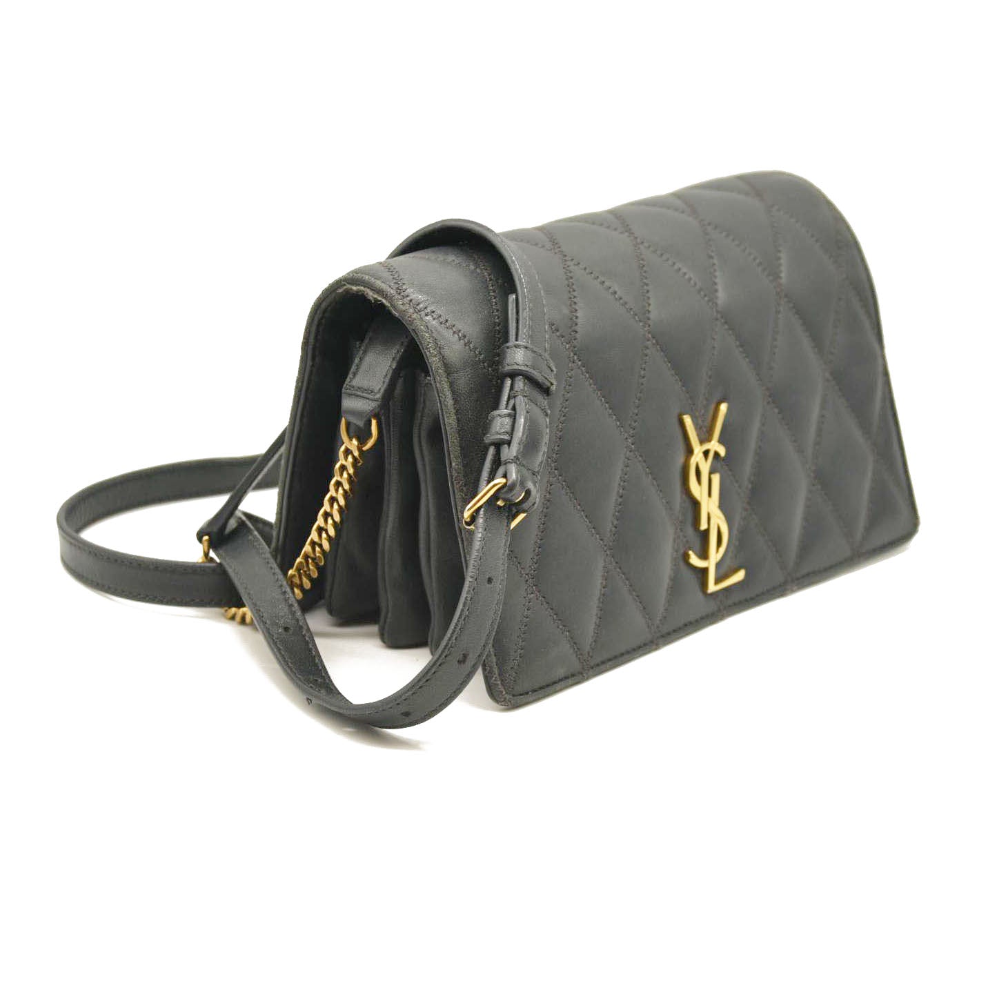 Saint Laurent  Lambskin Diamond Quilted Monogram Angie Chain Bag Smog Grey