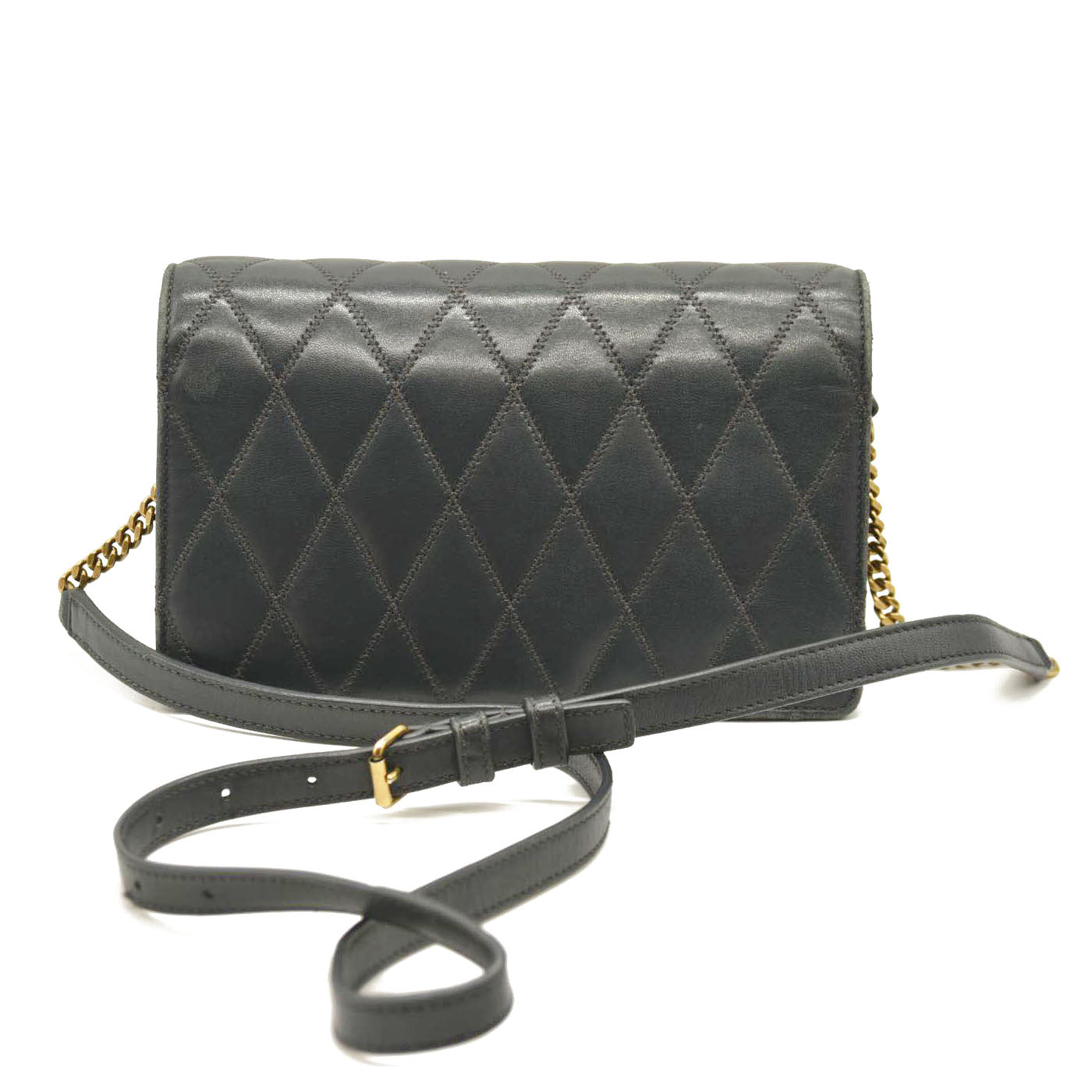 Saint Laurent  Lambskin Diamond Quilted Monogram Angie Chain Bag Smog Grey