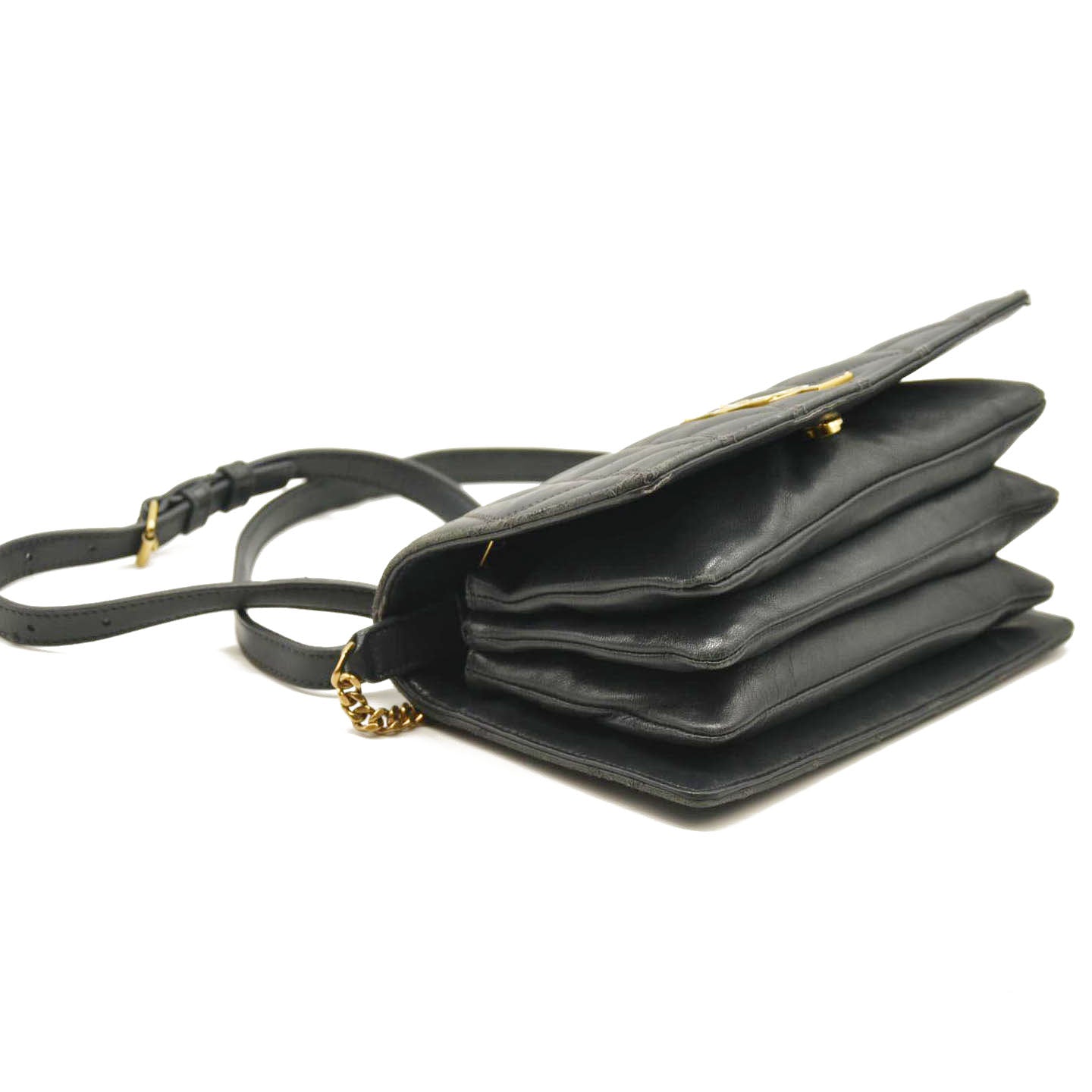 Saint Laurent  Lambskin Diamond Quilted Monogram Angie Chain Bag Smog Grey