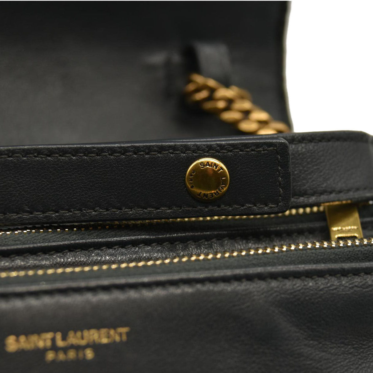Saint Laurent  Lambskin Diamond Quilted Monogram Angie Chain Bag Smog Grey