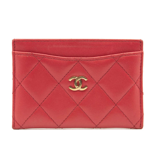 Chanel Lambskin Quilted Card Holder Red