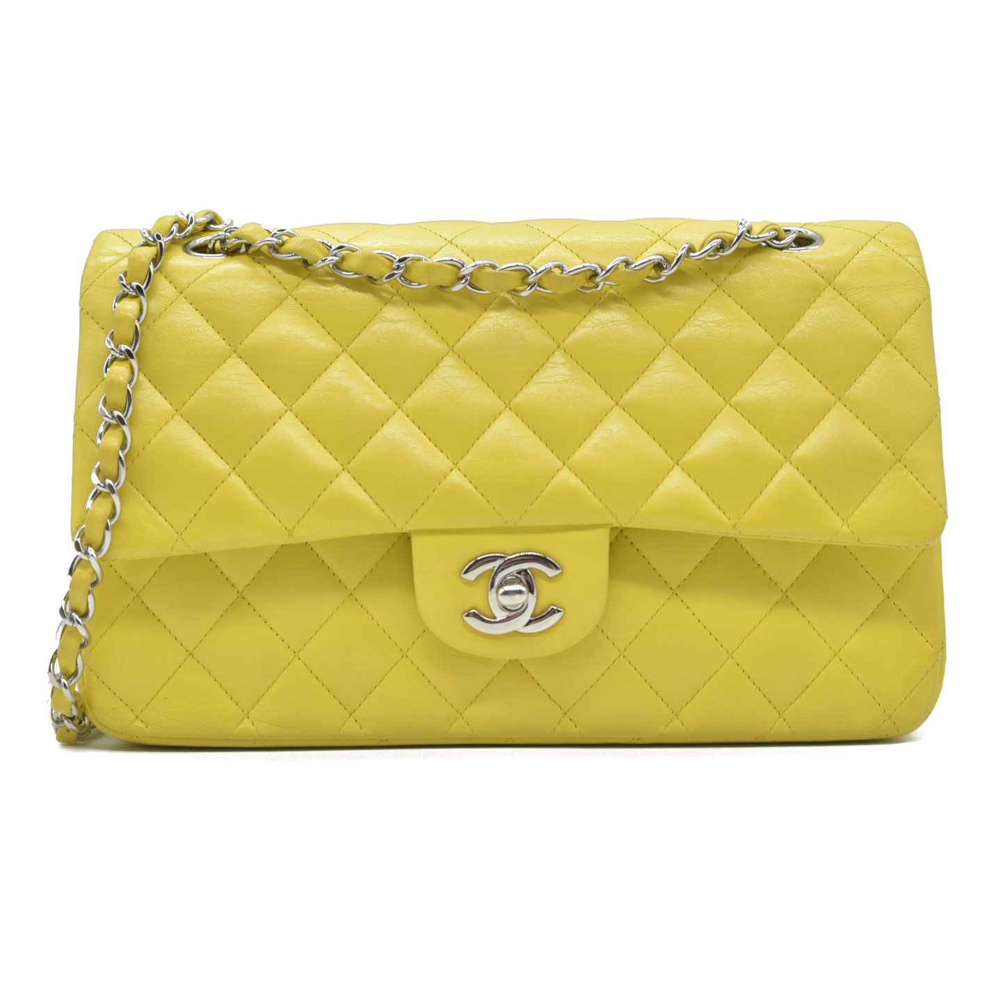 $11300 2010 Chanel Lambskin Quilted Medium Double Flap Yellow CONSIGNMENT