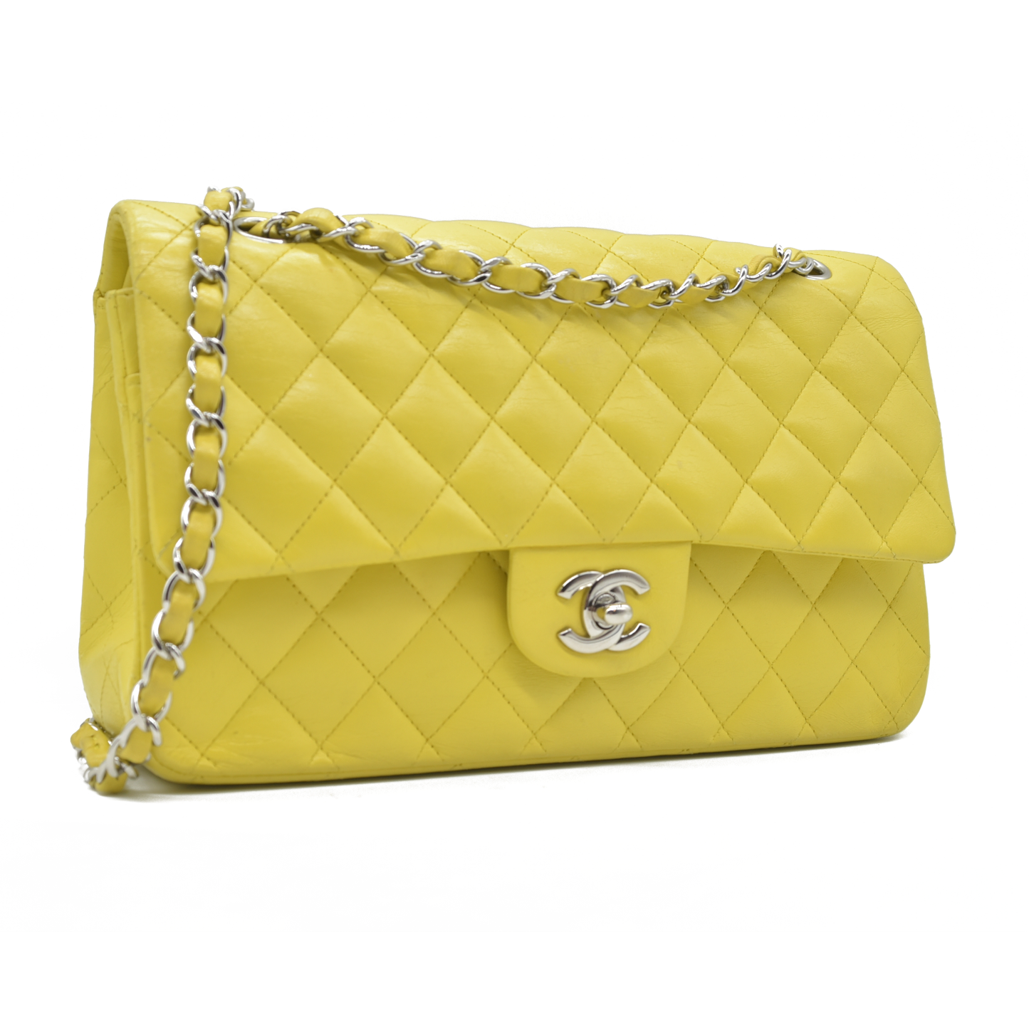 $11300 2010 Chanel Lambskin Quilted Medium Double Flap Yellow CONSIGNMENT