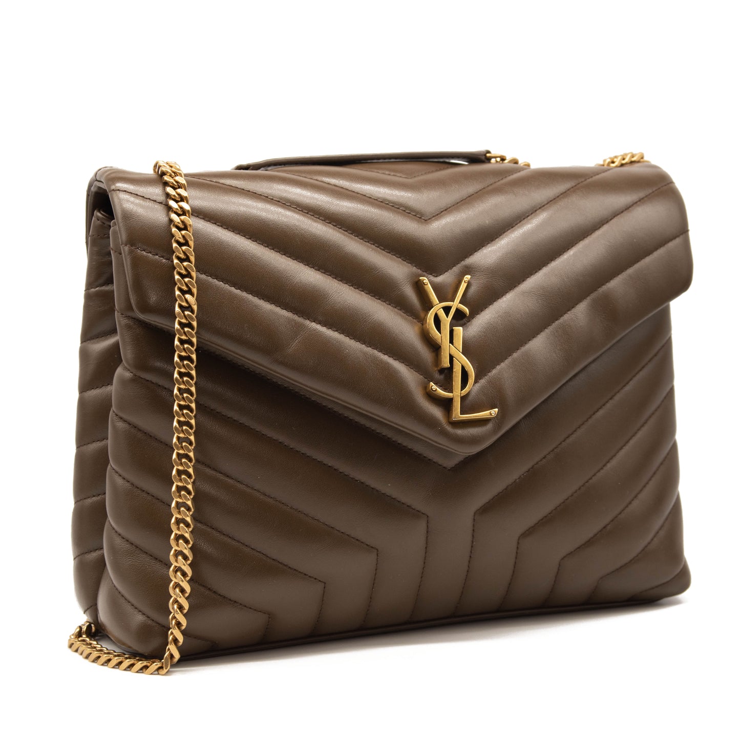 Saint Laurent Medium YSL Loulou in Soil Brown Chain Shoulder Bag Gold 2021