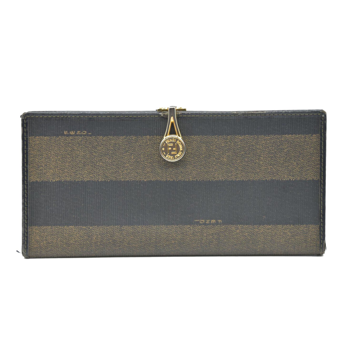 AUCTION $750 Fendi  Pequin Striped Flap Wallet Tobacco