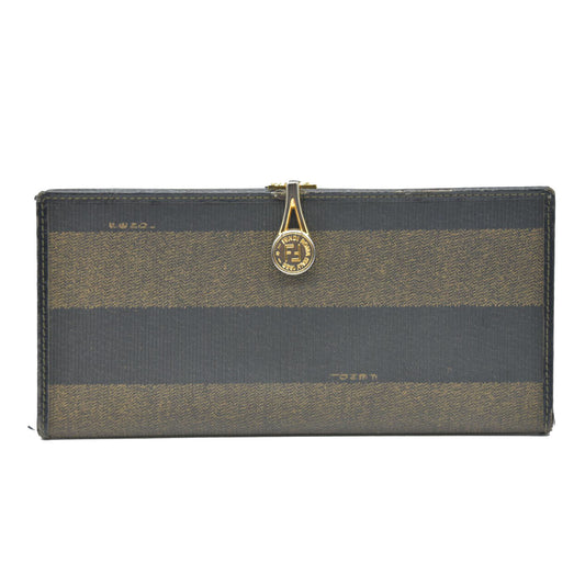 AUCTION $750 Fendi  Pequin Striped Flap Wallet Tobacco