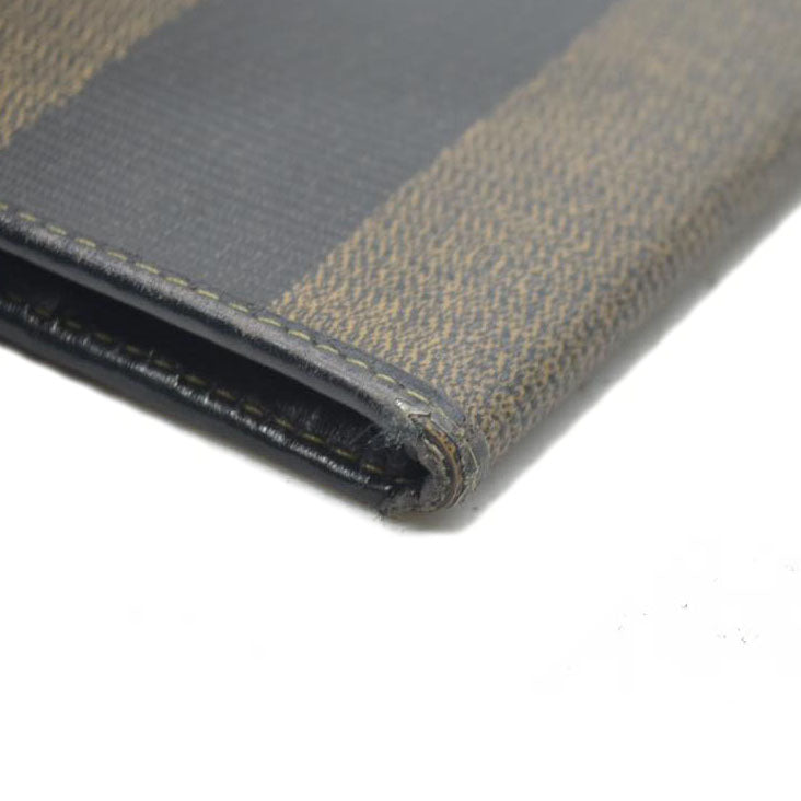 AUCTION $750 Fendi  Pequin Striped Flap Wallet Tobacco