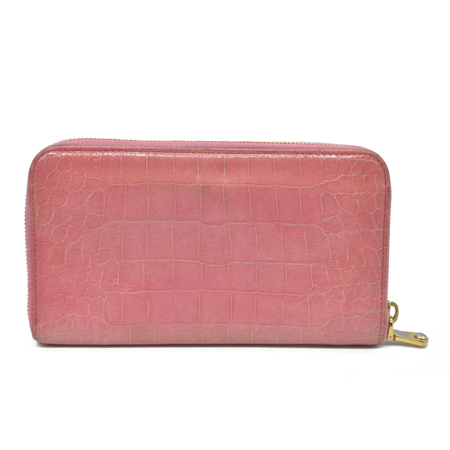 AUCTION $545 Miu Miu  Vernice Crocodile Embossed Calfskin Zip Around Wallet Antico