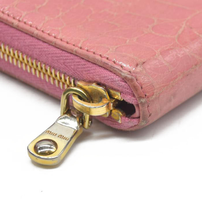 AUCTION $545 Miu Miu  Vernice Crocodile Embossed Calfskin Zip Around Wallet Antico