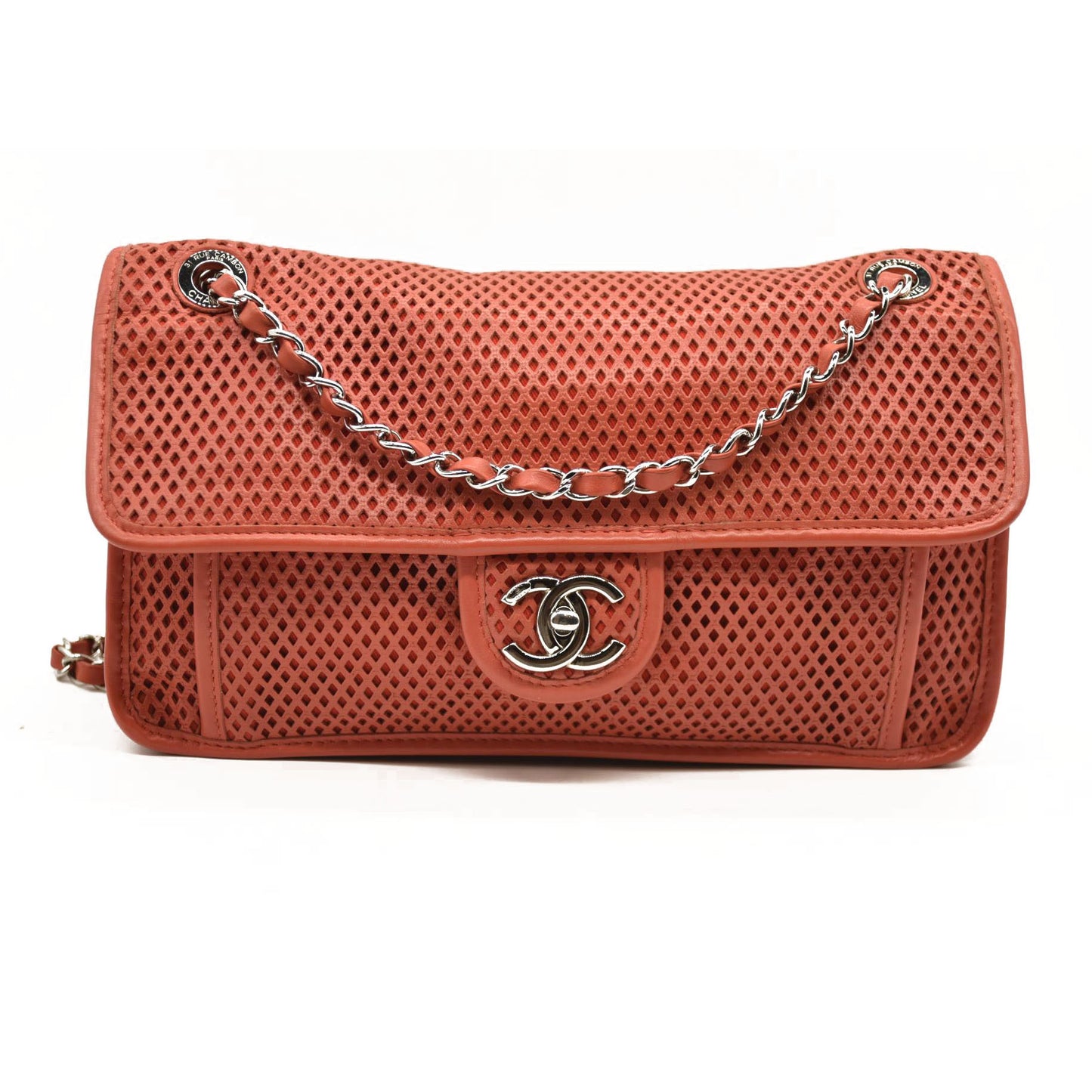 CHANEL Perforated Calfskin Up In The Air Flap Red 17*