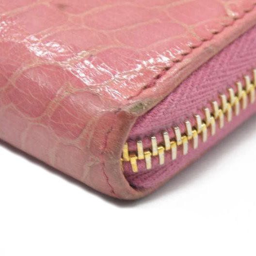 AUCTION $545 Miu Miu  Vernice Crocodile Embossed Calfskin Zip Around Wallet Antico