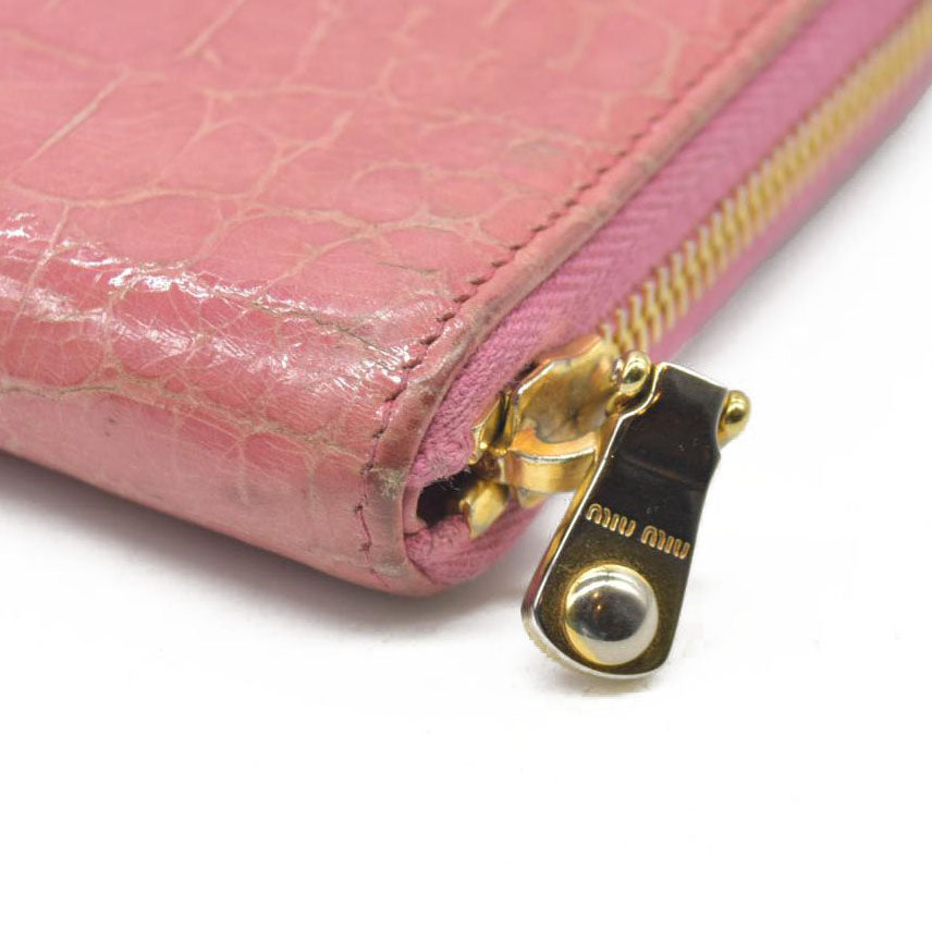 AUCTION $545 Miu Miu  Vernice Crocodile Embossed Calfskin Zip Around Wallet Antico