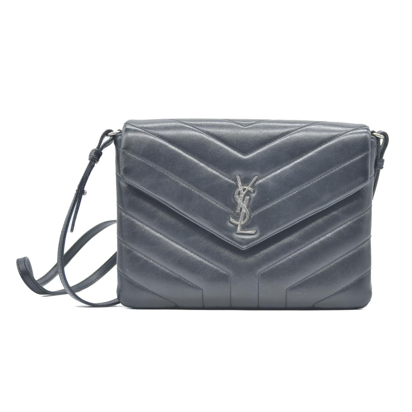 $3400 Saint Laurent  Calfskin Y Quilted Monogram Loulou Flap Bag Black