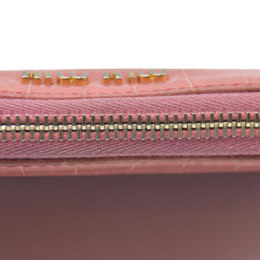 AUCTION $545 Miu Miu  Vernice Crocodile Embossed Calfskin Zip Around Wallet Antico