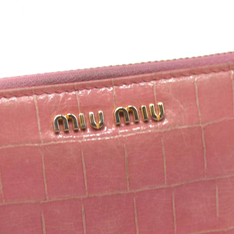 AUCTION $545 Miu Miu  Vernice Crocodile Embossed Calfskin Zip Around Wallet Antico