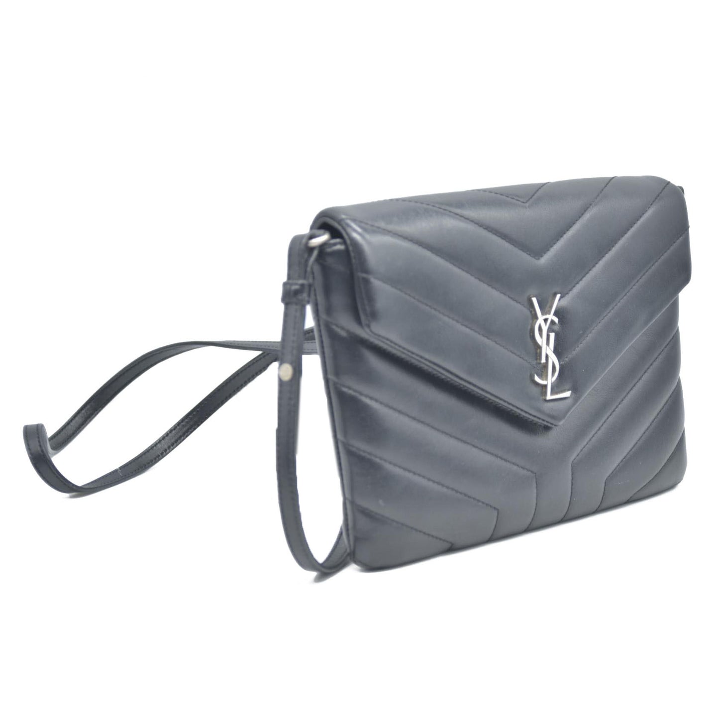 $3400 Saint Laurent  Calfskin Y Quilted Monogram Loulou Flap Bag Black