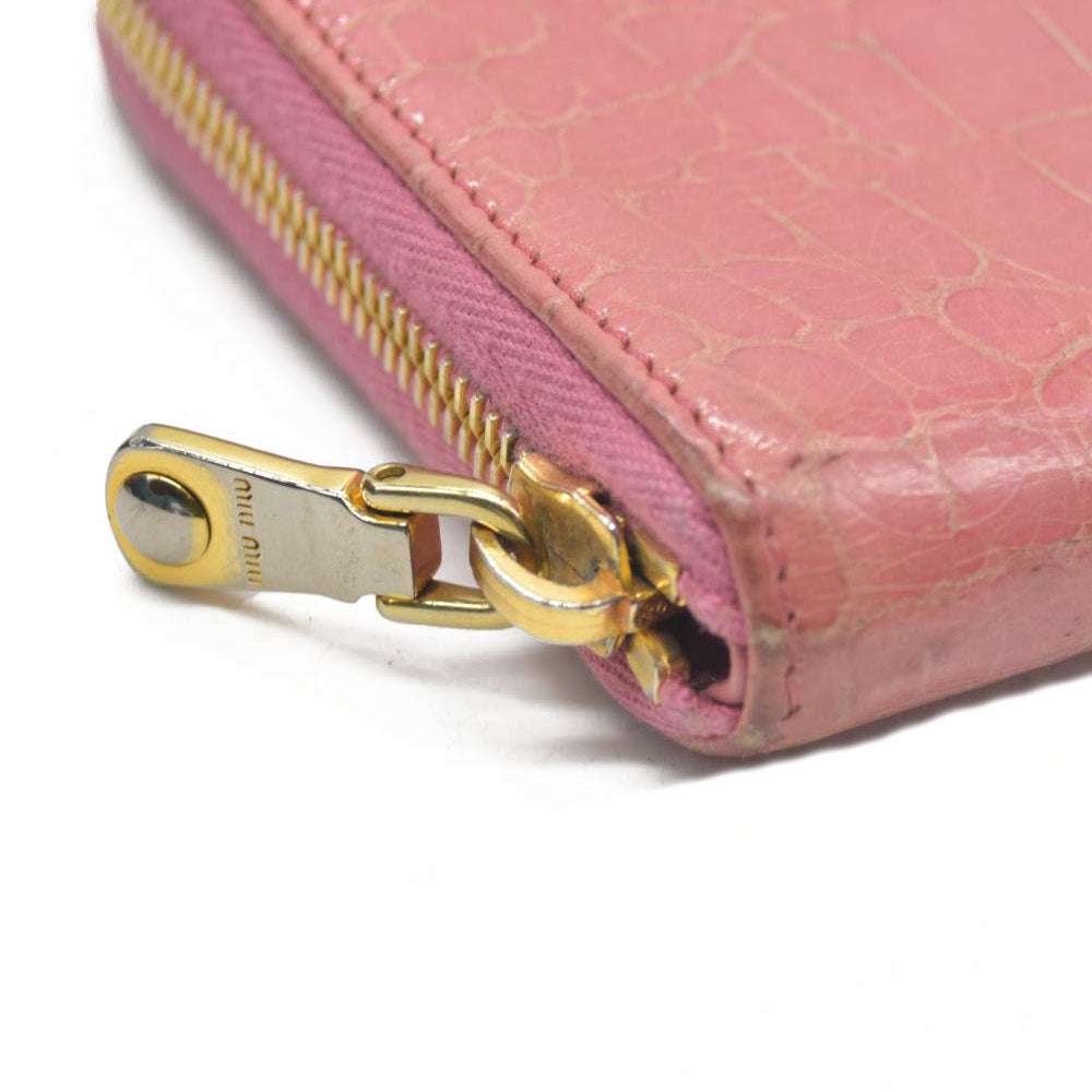AUCTION $545 Miu Miu  Vernice Crocodile Embossed Calfskin Zip Around Wallet Antico