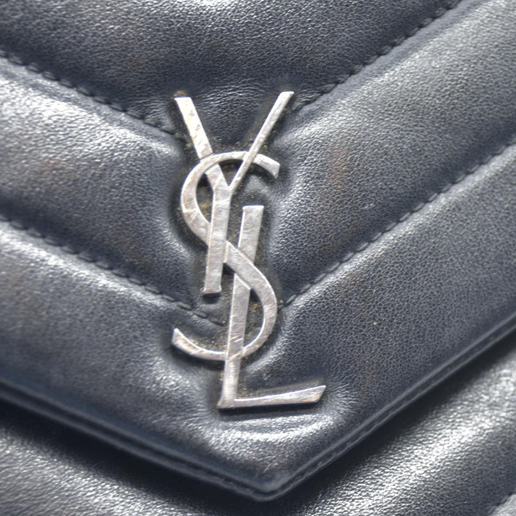 $3400 Saint Laurent  Calfskin Y Quilted Monogram Loulou Flap Bag Black