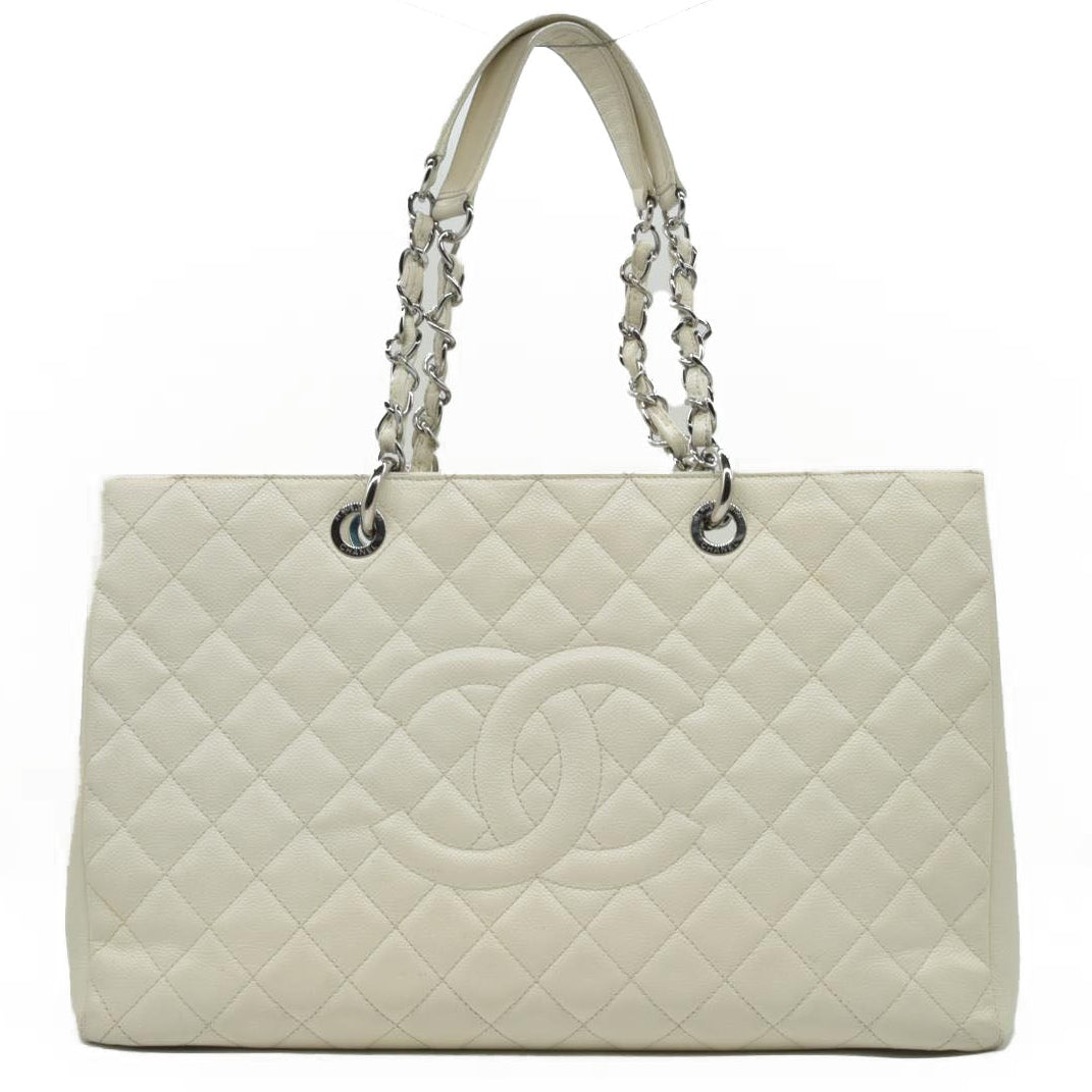 $3500 Chanel Caviar Quilted XL Grand Shopping Tote GST White 2011-2012