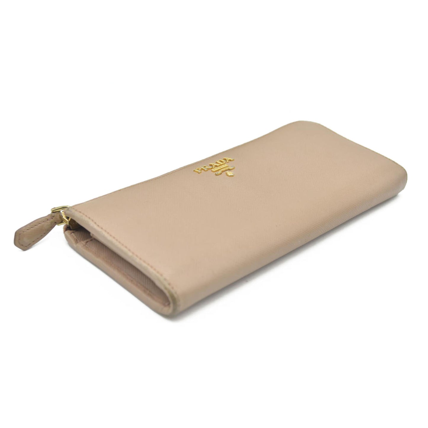 AUCTION $650 Prada  Saffiano Metal Zip Around Wallet Cammeo