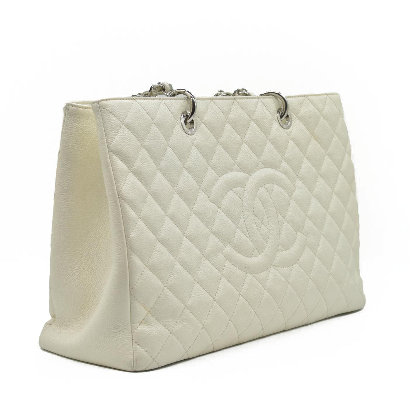 $3500 Chanel Caviar Quilted XL Grand Shopping Tote GST White 2011-2012