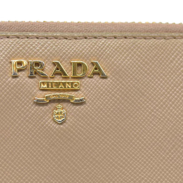AUCTION $650 Prada  Saffiano Metal Zip Around Wallet Cammeo