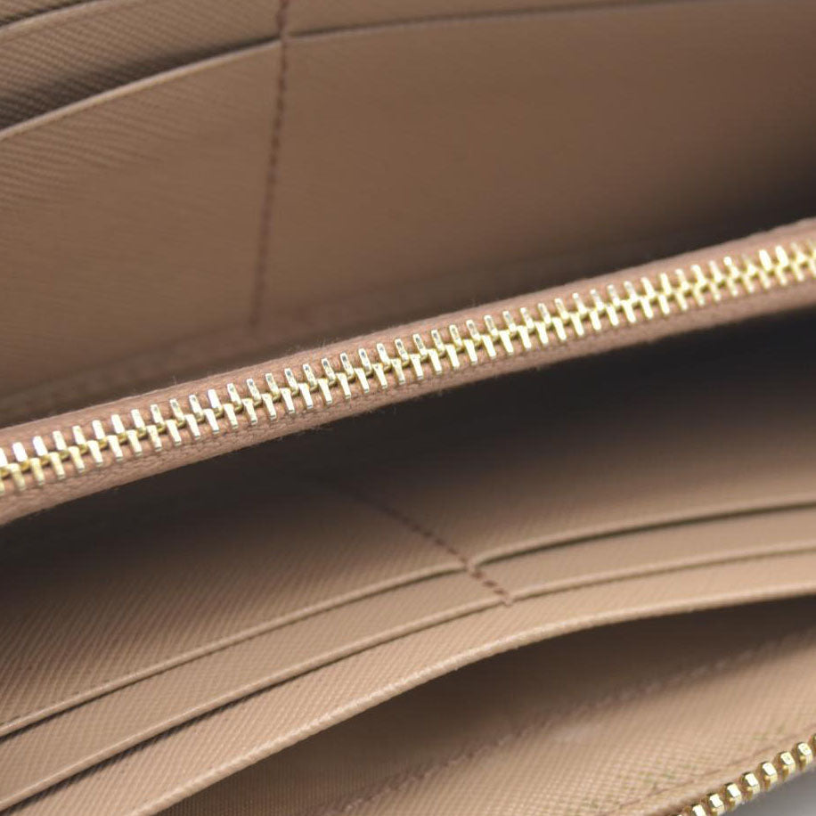 AUCTION $650 Prada  Saffiano Metal Zip Around Wallet Cammeo