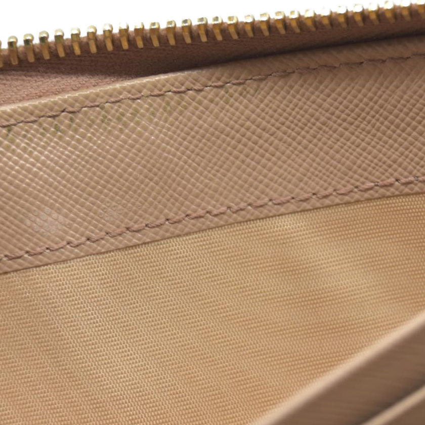 AUCTION $650 Prada  Saffiano Metal Zip Around Wallet Cammeo