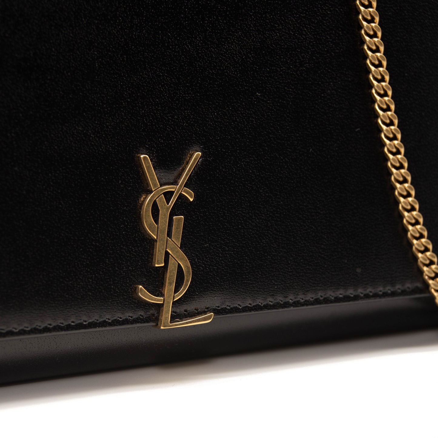 NEW Saint Laurent Le Monogram YSL Glossy Wallet on Crossbody Chain Black Gold