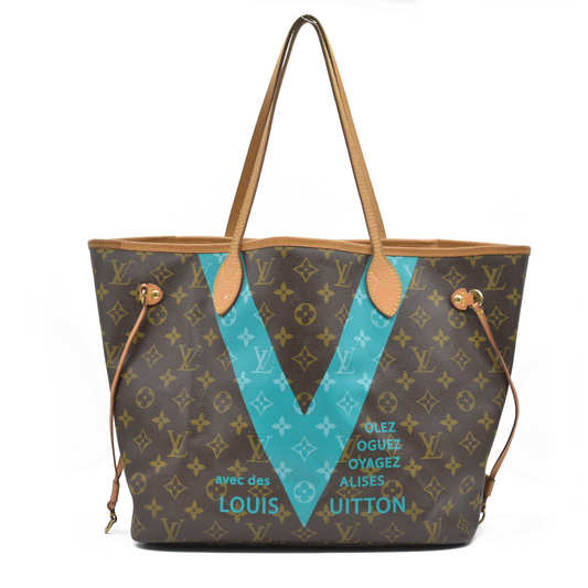 AUCTION $2120 Louis Vuitton  Monogram V Neverfull MM Turquoise