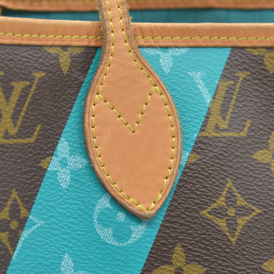 AUCTION $2120 Louis Vuitton  Monogram V Neverfull MM Turquoise