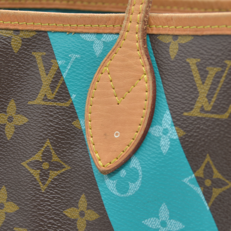 AUCTION $2120 Louis Vuitton  Monogram V Neverfull MM Turquoise